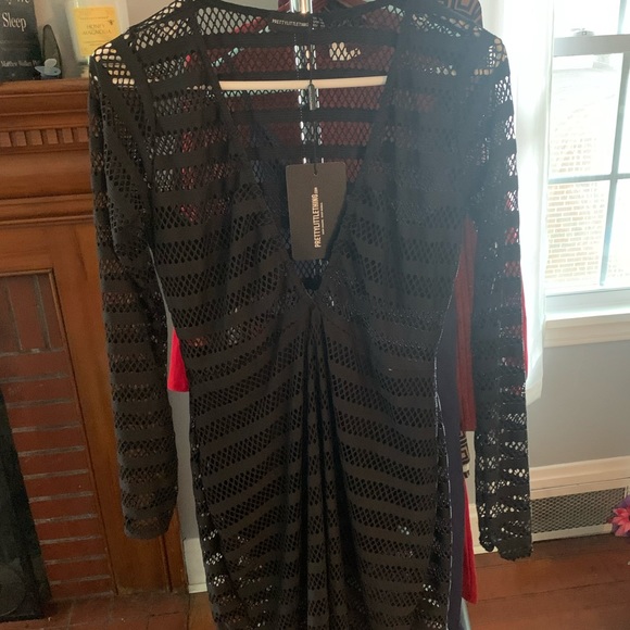 SHAPE BLACK SHEER PLUNGE MIDI DRESS - Picture 3 of 3